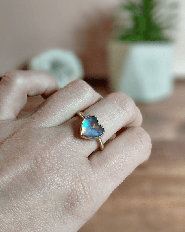 Bague cœur d'Opale aurora
